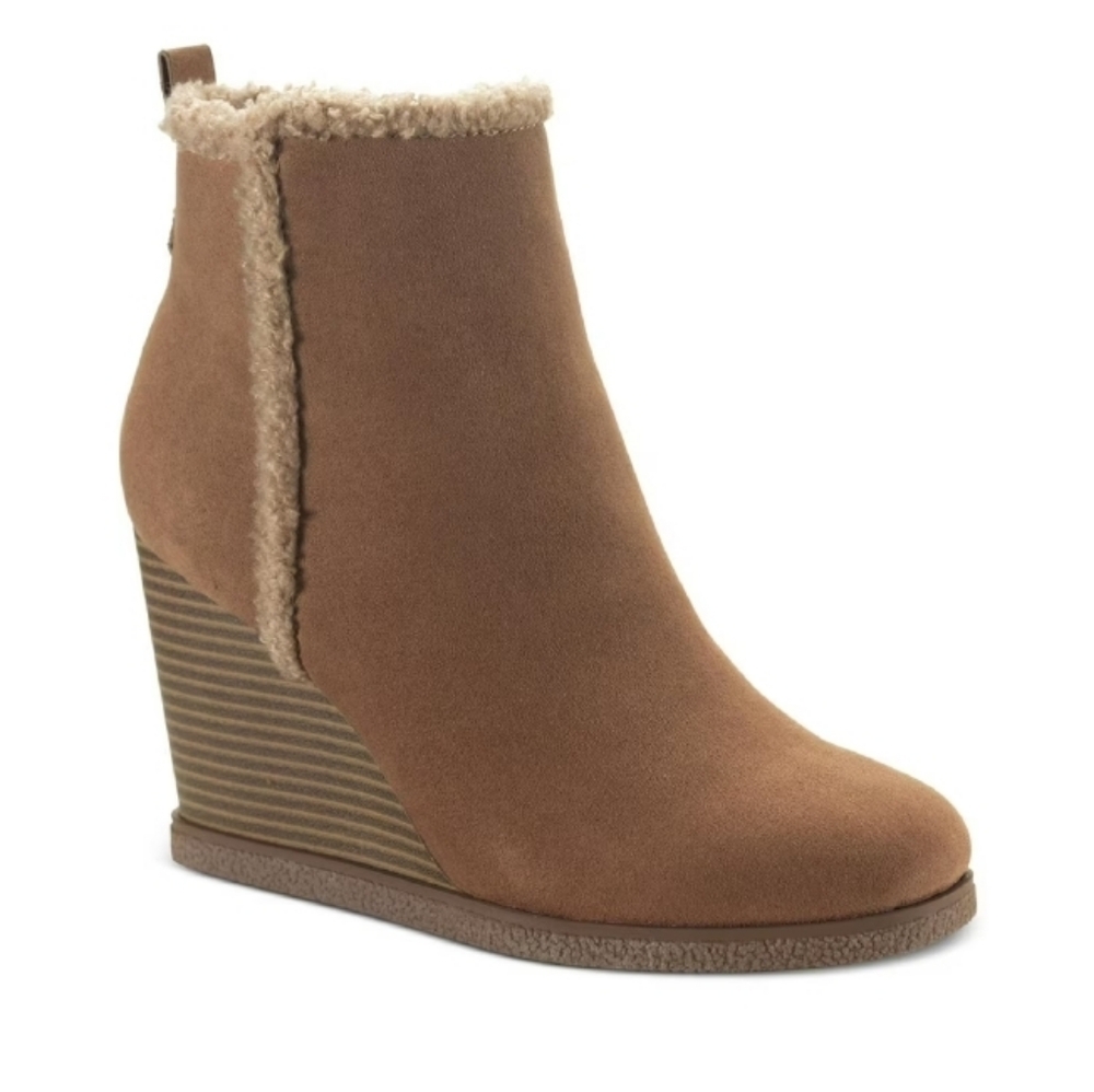 Sun & Stone Women's Camillia Tan Faux Suede Wedge Ankle Boot, Size 9.5M - Picture 1 of 10
